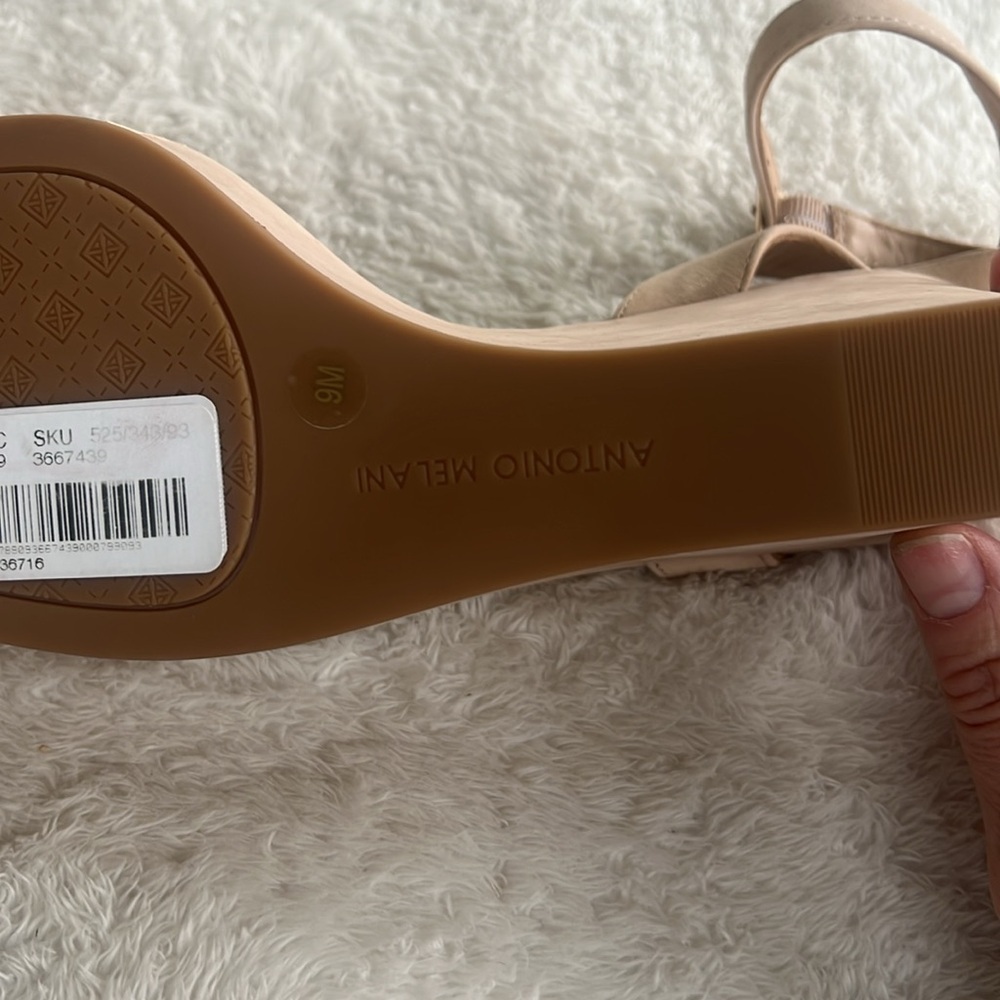 Antonio Melani Sz 9 Nude Beige Leather Open Toe High 4.5” High Heel Sandals NWT - Picture 16 of 16